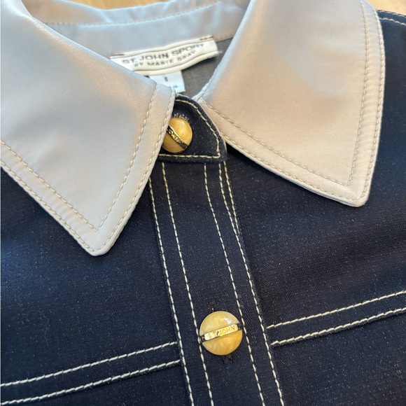 NWOT St John Blue Western Fitted Jacket Button Up Collar Trim Studs Sz Small - Picture 4 of 11